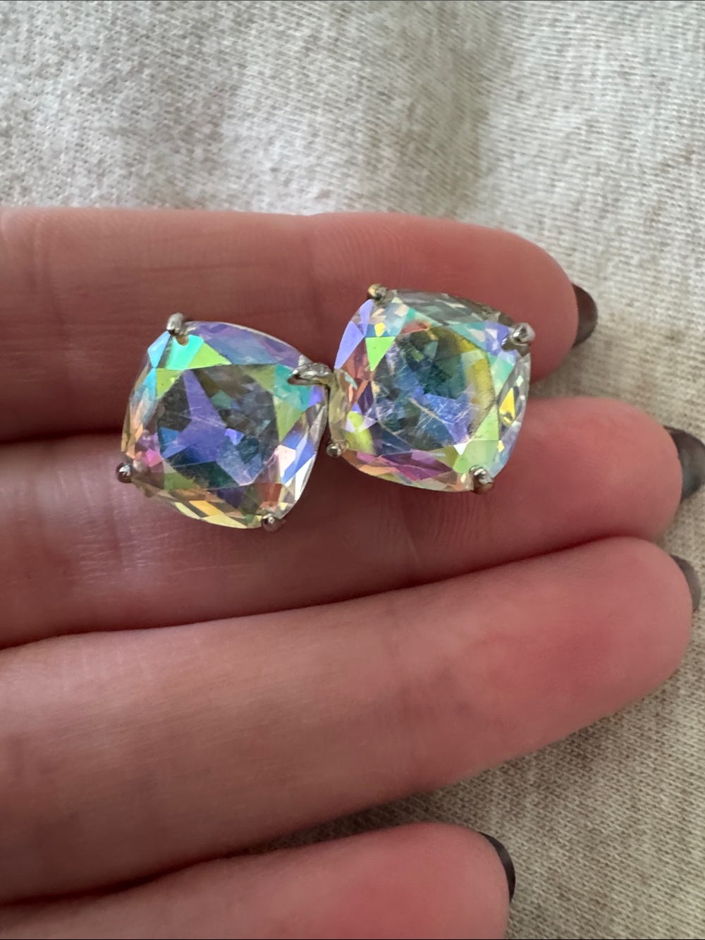 kate spade Iridescent Cushion-Cut Crystal Stud Earrings